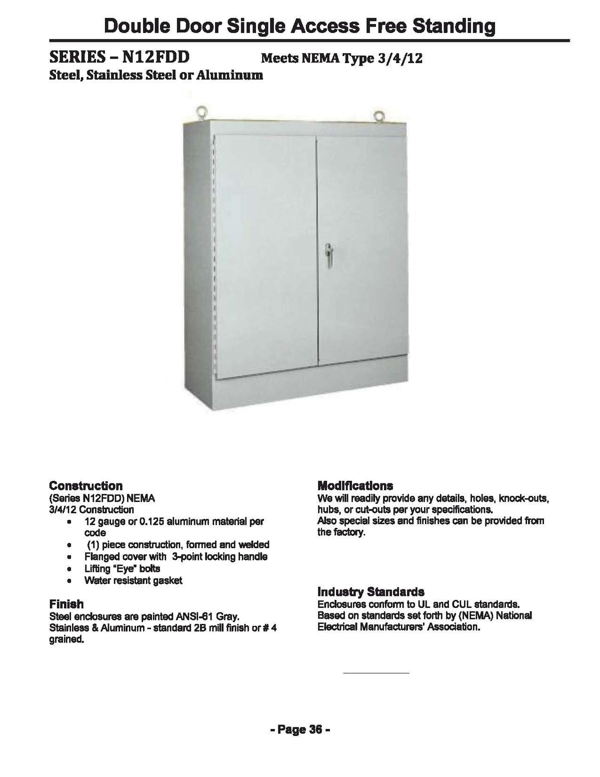 NEMA 3/4/12 Free Standing & Pad Mount Enclosures - Single & Double Door