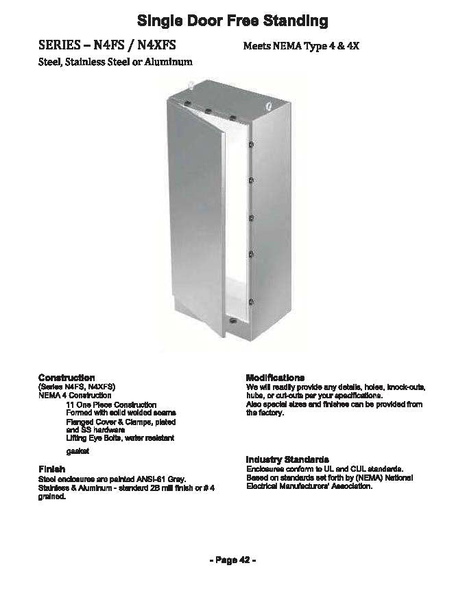 NEMA 4X Free Standing & Pad Mount Enclosures - Single & Double Door