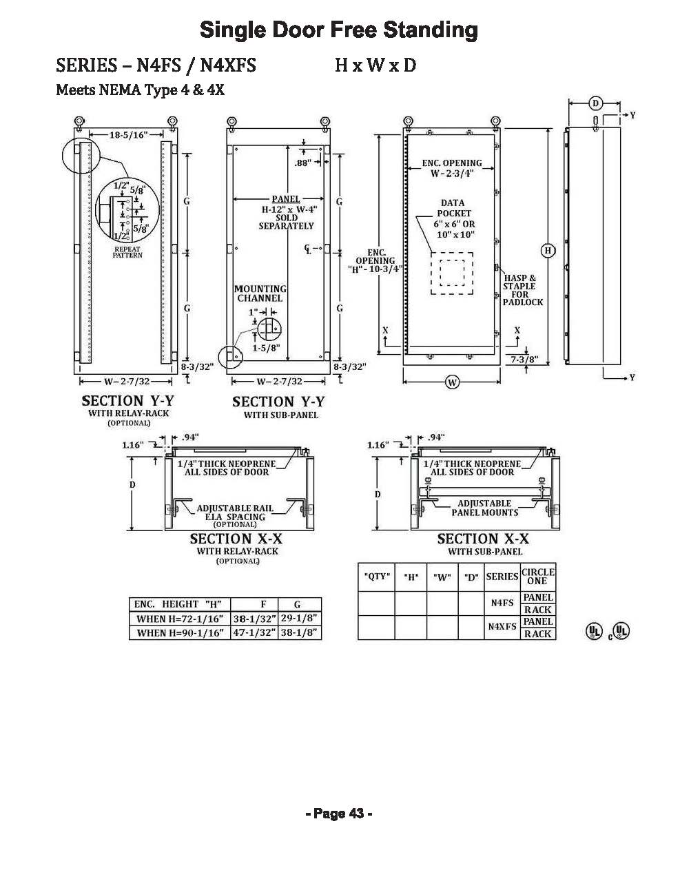 NEMA 4X Free Standing & Pad Mount Enclosures - Single & Double Door