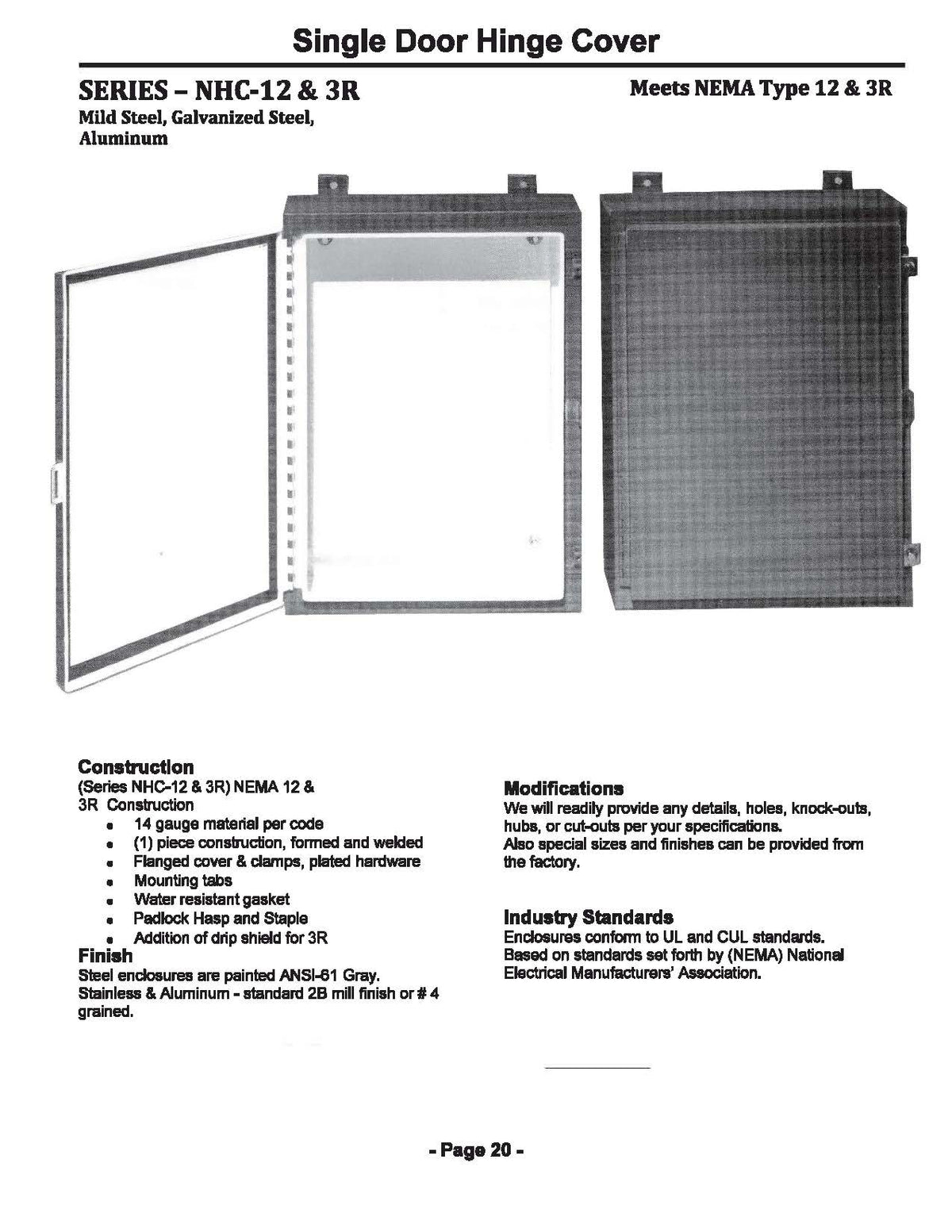 NEMA 12/4/3 Hinge Cover Wall Mount Enclosures - Single & Double Door