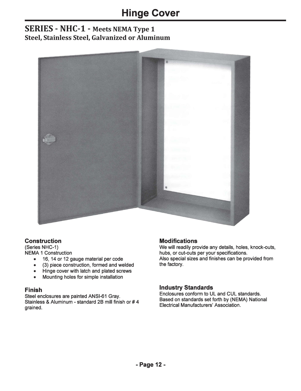 NEMA 1 Hinge Cover Wall Mount Enclosures - Single & Double Door