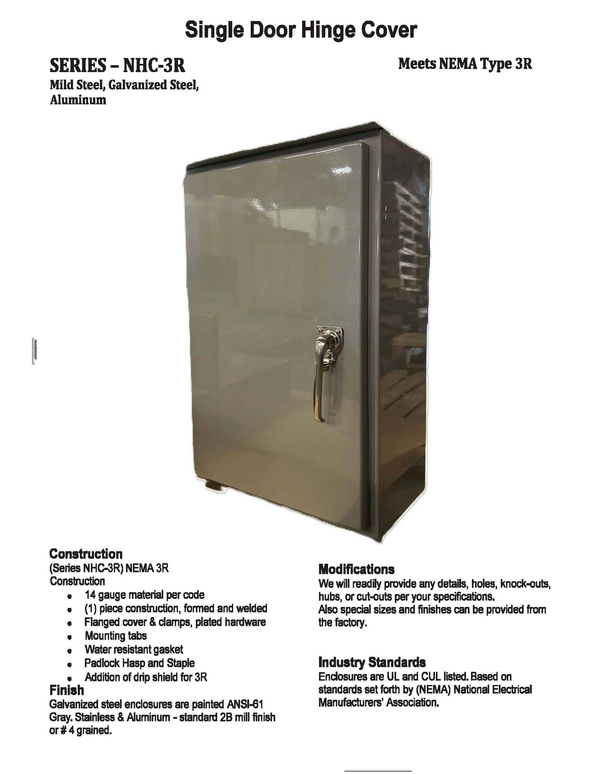 NEMA 3R Hinge Cover Weather Tight Wall Mount - Single & Double Door