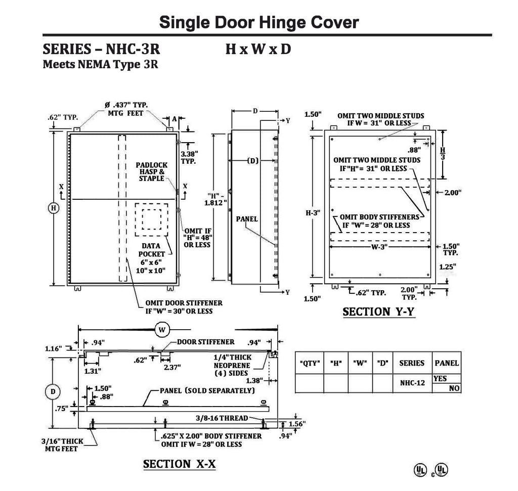 NEMA 3R Hinge Cover Weather Tight Wall Mount - Single & Double Door
