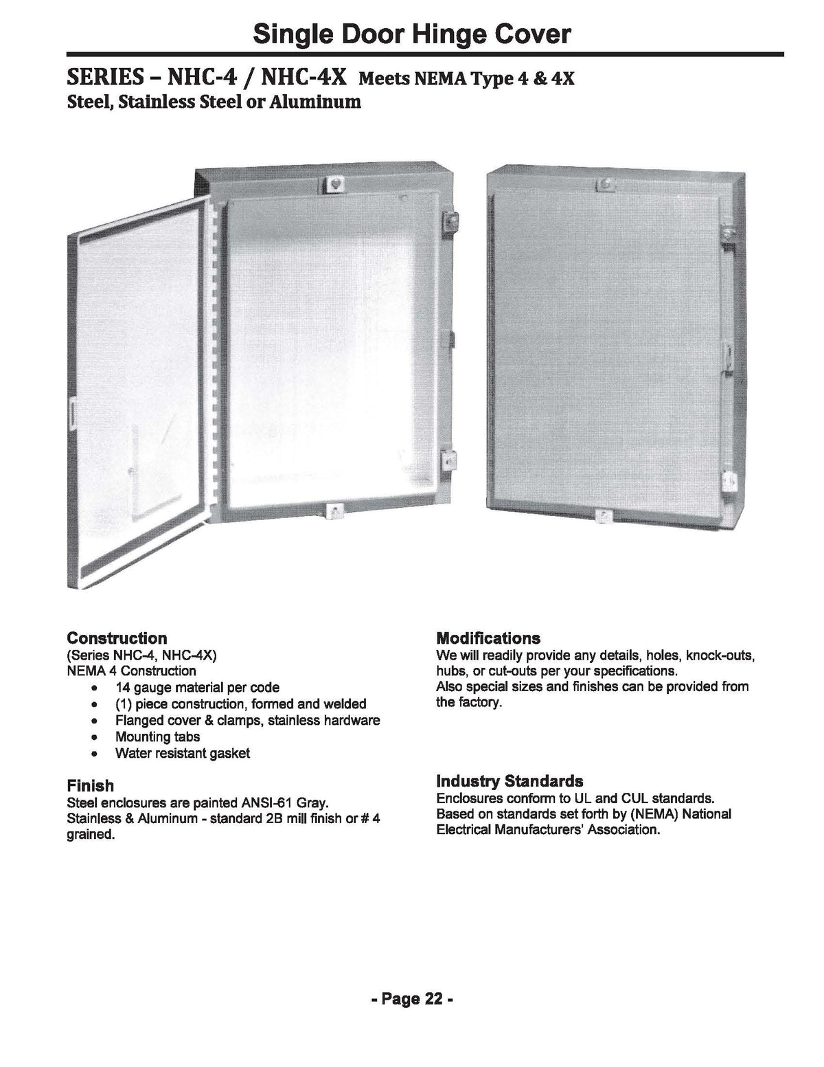 NEMA 4X Hinge Cover Wall Mount Enclosures - Single & Double Door
