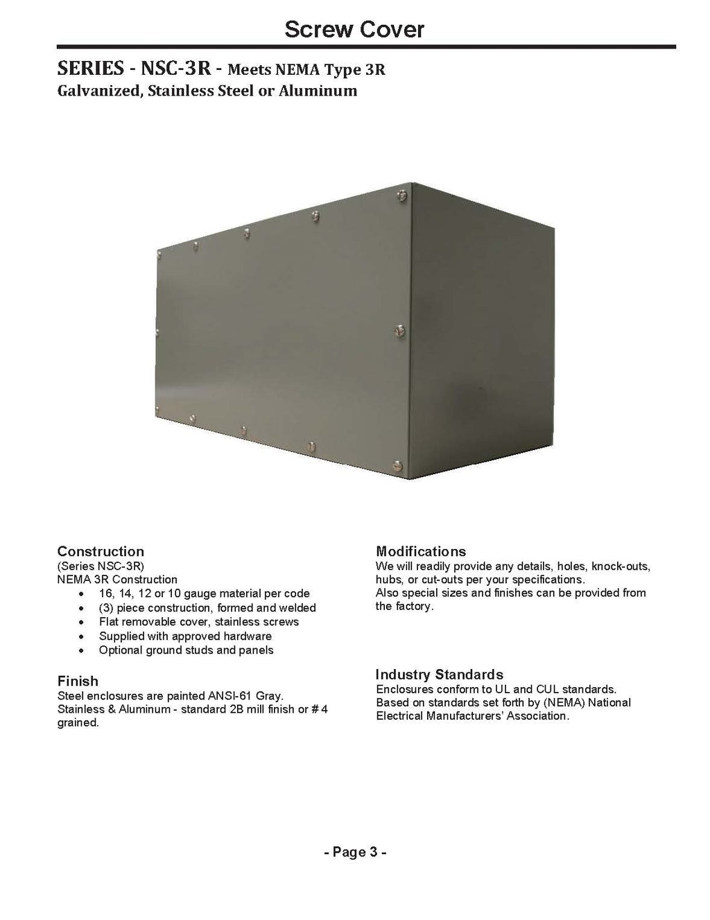 NEMA 3R Screw Cover Wall Mount Enclosures