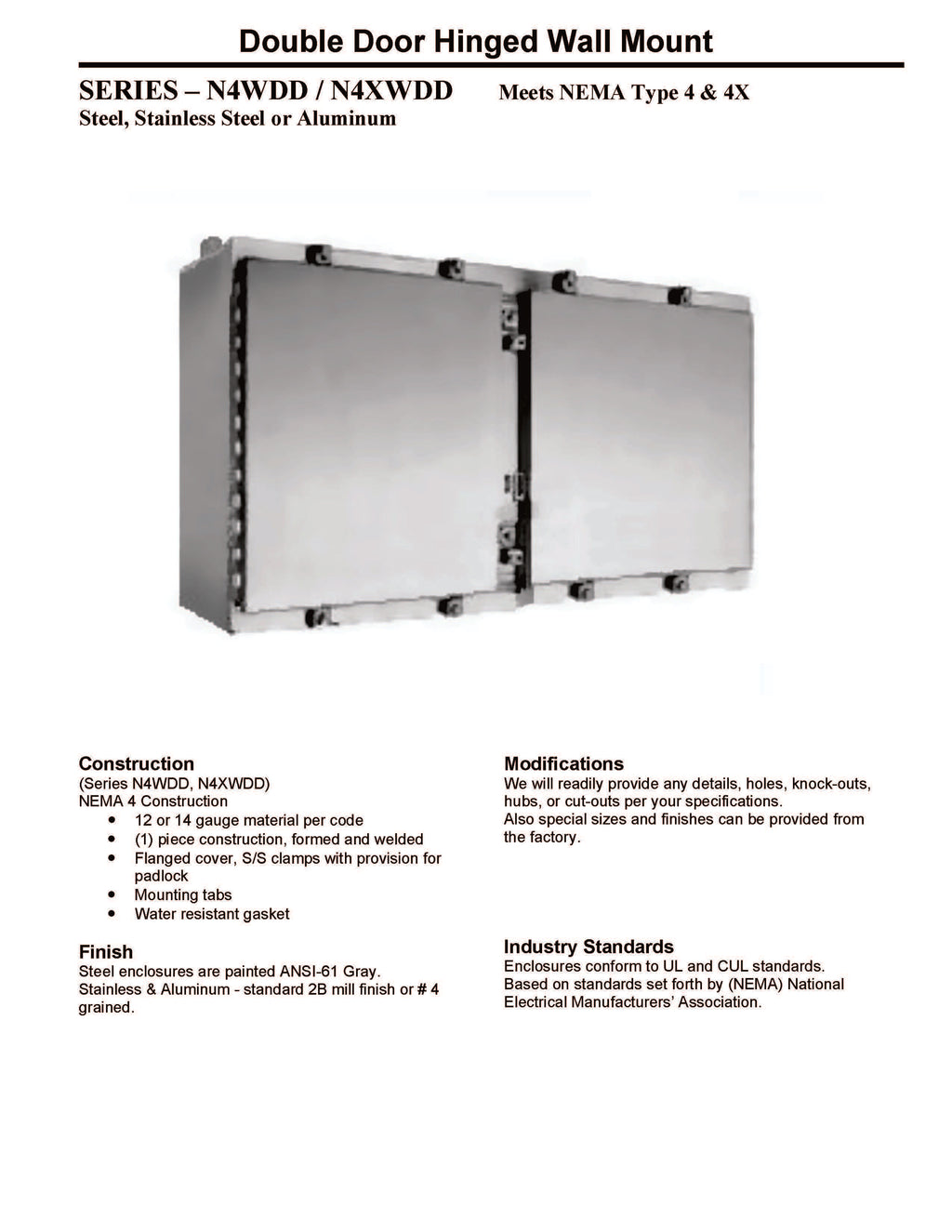 NEMA 4X Hinge Cover Wall Mount Enclosures - Double Door