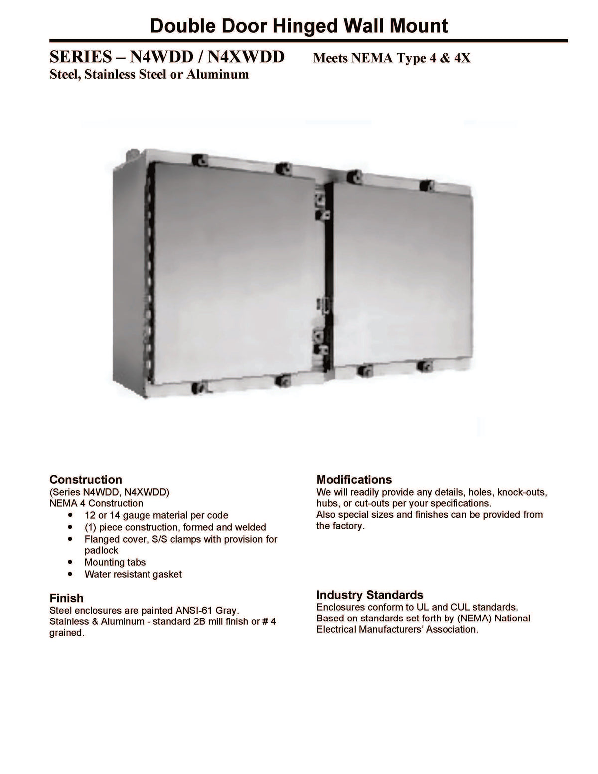 NEMA 4X Hinge Cover Wall Mount Enclosures - Double Door